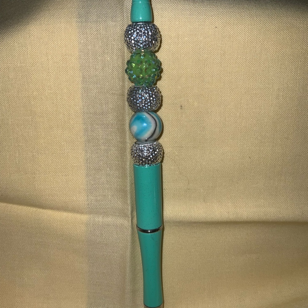 Turquoise and Silver Beaded Pen